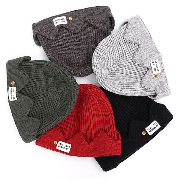 

american college style crown knitted caps melon skin hat uncleyao winter warm hats designer 4 colors, Blue;gray
