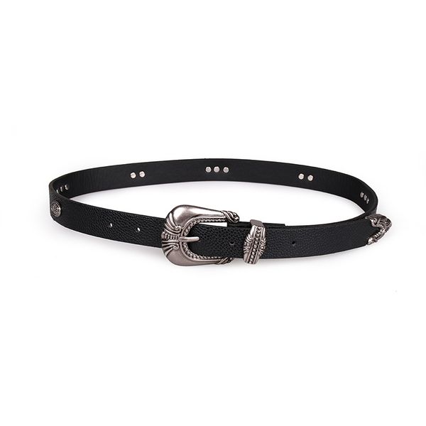 

new women's round buckle retro simple western buckle belt black color bl635, Black;brown