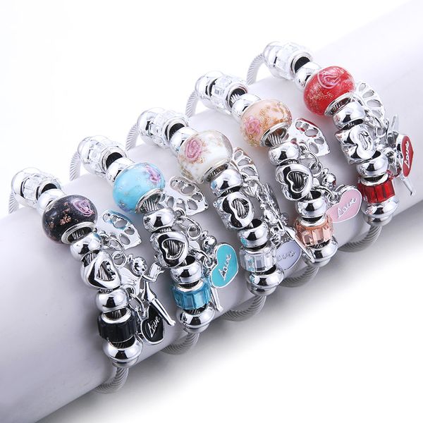 

2020 new fashion angel pendant beading bracelet vintage flowers beads beads making jewelry female girl fashion bracelets, Black