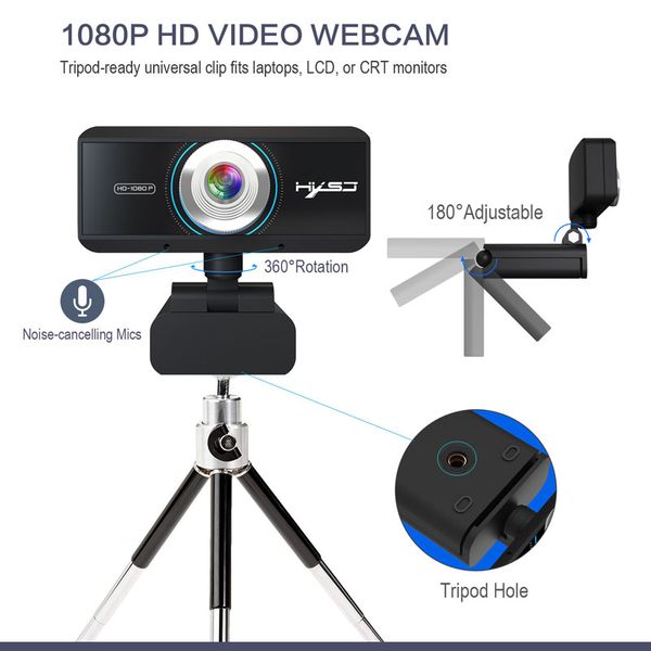 Web Kamera HD 1080 P Webcam Dahili Mikrofon Odak High-end Video Çağrı Webcamera CMOS PC Dizüstü Siyah Için Siyah