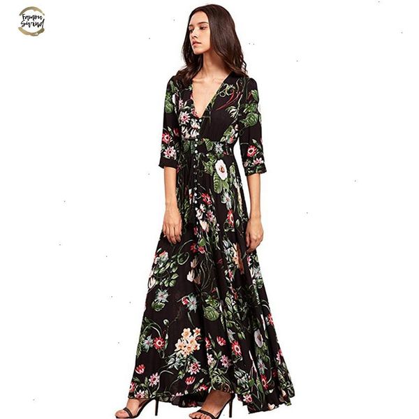 

maxi long dress print plus size casual summer beach designer clothes women vestidos render elegant robe boho party club dress, Black;gray