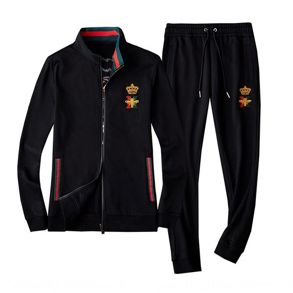 

autumn and winter new fashion men's cotton sports suit bee letter embroidered european slim embroidered sweatersweater sweater fit larg, Black