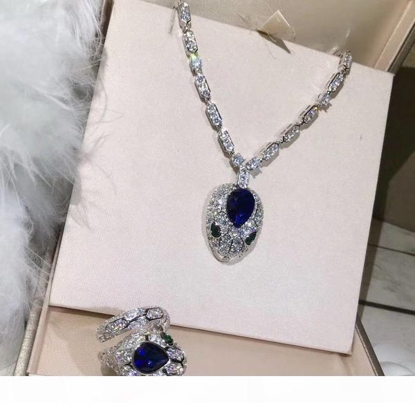 

new cz diamond crystal blue head pendants necklaces designer 18k gold plated party jewelry for women, Silver