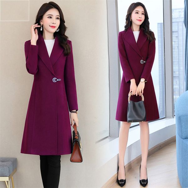 

women's wool & blends elegant autumn winter 2021 long trench coat women slim office lady outwear formal woolen coats solid simple fash, Black