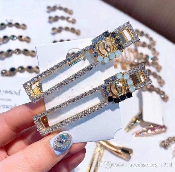 

2019 new korean version of the east gate fashion high-end letters czech diamond flash drill square side duckbill clip side clip, Golden;silver