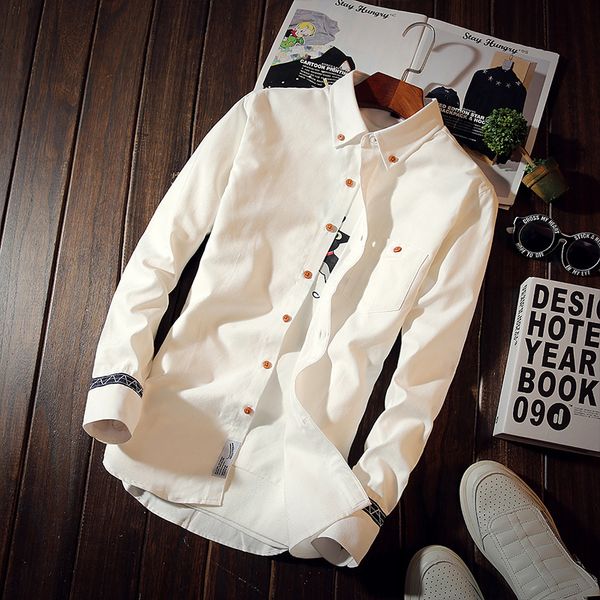 

prince printed non-iron long sleeve leisure oxford textile shirt fashion handsome kg-38, White;black