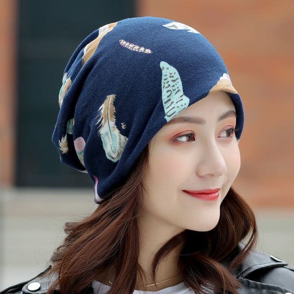 

beanie/skull caps 1 pc fashion women spring autumn causal beanies scarf feather pattern female warm hat 4 usages headwear, Blue;gray