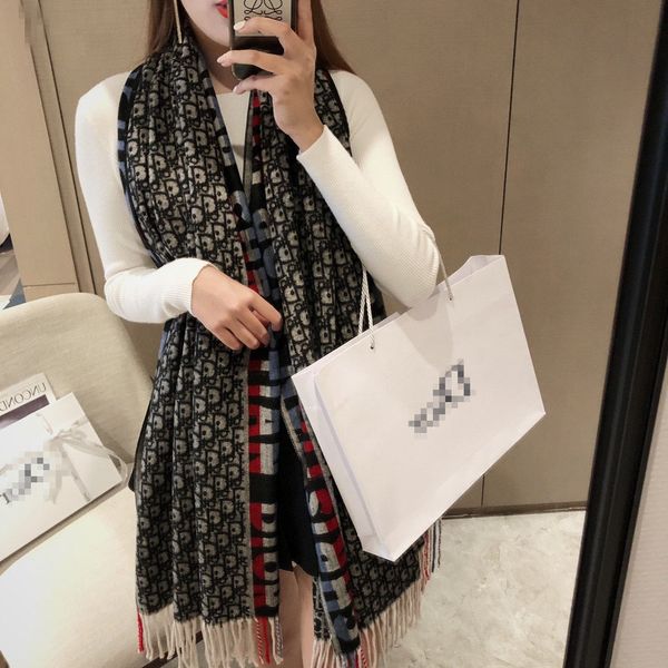 

brand designer winter cashmere scarf pashmina for women and men fashion double wear warm blanket scarfs scarves cashmere cotton scarf, Blue;gray