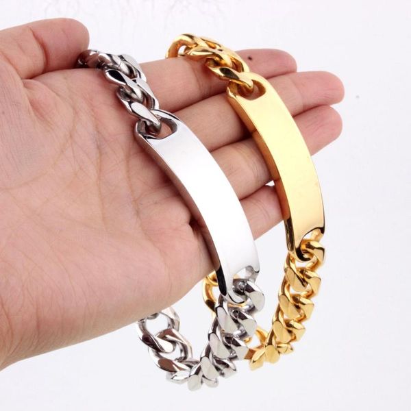 

бабуля chic высокого качества из нержавеющей стали 316l мужские байкер снаряженная кубинский цепи id браслет ювелирных изделий 15мм 8-11 дюй, Black