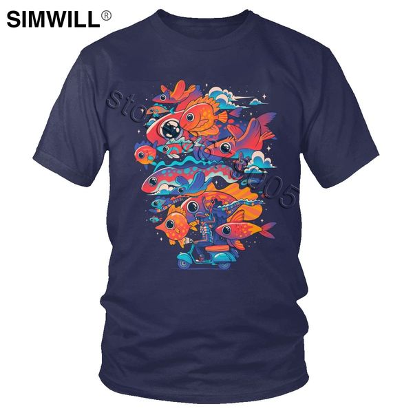 

let's journey travel t shirt vintage summer 100% cotton shirt men short sleeve round neck oversized fishes graphic print t-shirt