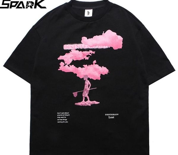 

2020 streetwear harajuku tshirt pink cloud hip hop t shirt men summer short sleeve t-shirt cotton fashion black tees hiphop cx200616, White;black