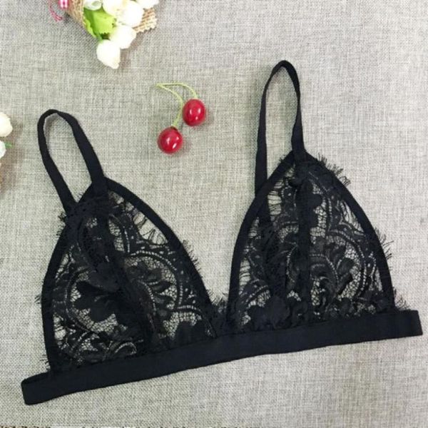 

bras 2021 bra women hollow translucent underwear sheer lace strap bustier tank bralette brassier push up, Red;black
