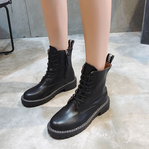 

2020 boots women black leather motorcycle cowboy platform boots punk combat ankle boots women shoes size 40