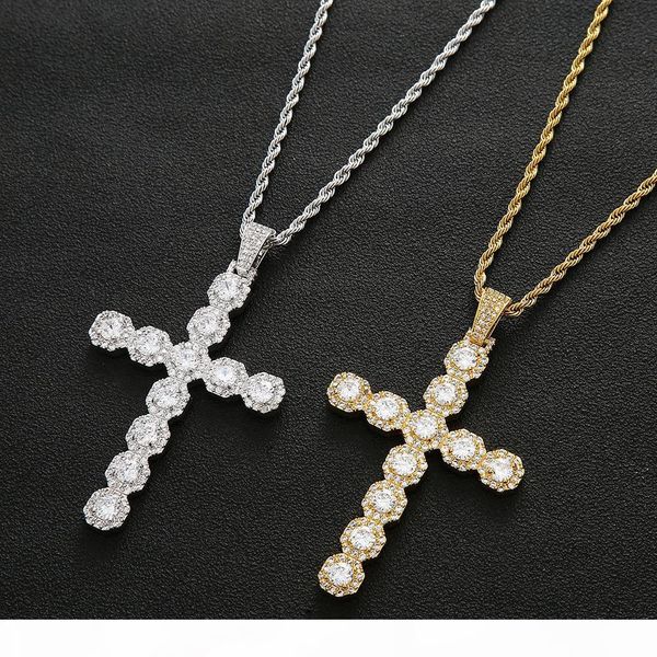 

large cuban cross pendant necklace with chain gold silver cubic zircon men women hip hop rock jewelry