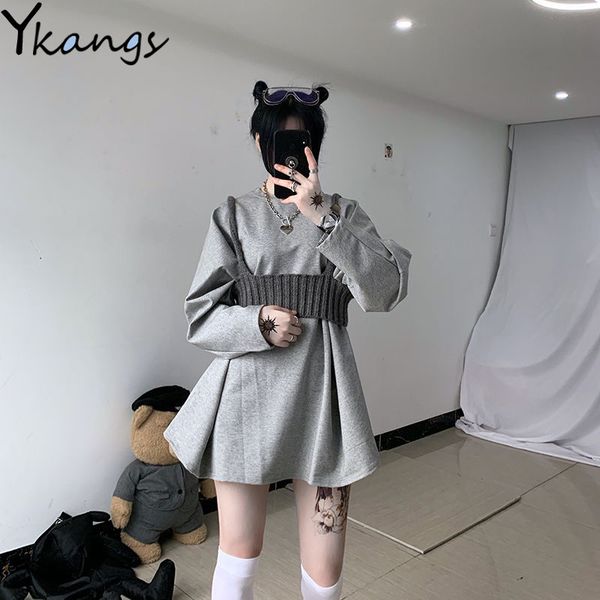 

autumn 2pcs set knitted vest sweatshirt women fashion loose wild suits hip hop plus size slim pullover full sleeve new, Gray