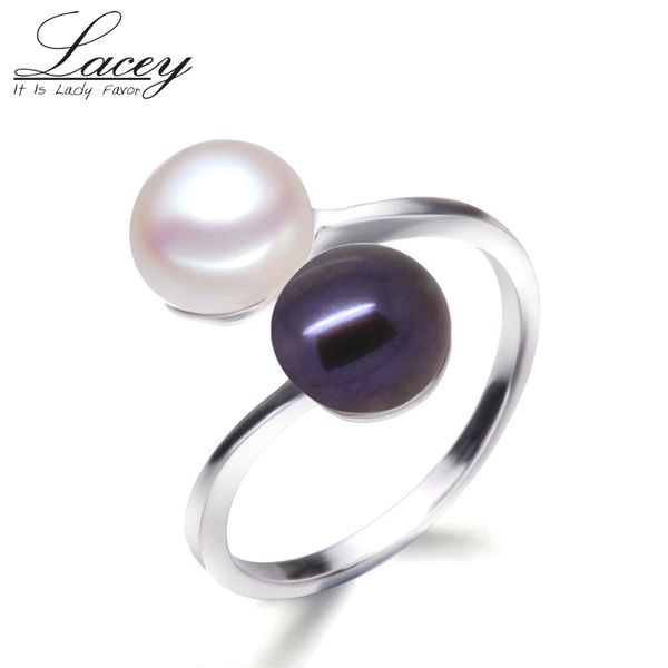 

adjustable double pearl rings for women,multi natural freshwater pearl rings jewelry 925 silver finger wedding gift, Golden;silver