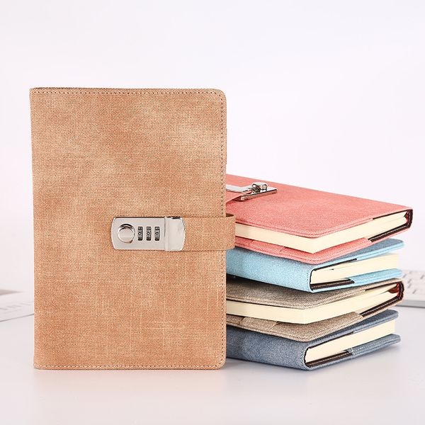 

notepads a5 password notebook paper lockable portable book pu leather diary lock traveler journal weekly planner school stationery gifts, Purple;pink