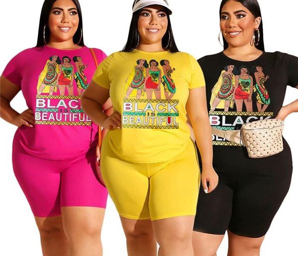 

plus size womens tracksuit lettern pattern short sleeve tshirts and slim biker shorts casual women 2 piece set clothing, Gray