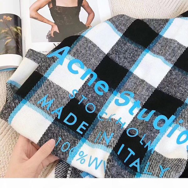 

fashion-plaid patterns acne echarpe luxury scarf 2019 female male canada wool cashmere brand scarf pashmina classic plaid winter scar, Blue;gray