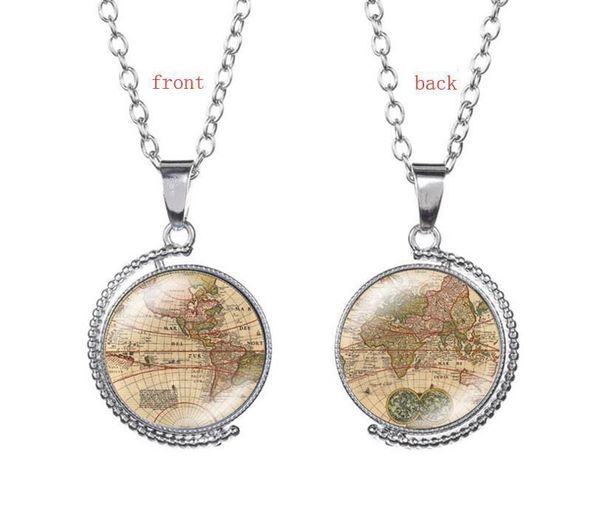 

lady map double earth ocean glass for world rotatable pendants tellurion women jewelry necklaces necklace side dome dayupshop wgoqx, Silver