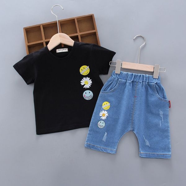 

children clothes toddler summer baby boys girls short sleeve smile t-shirt pants 2pcs/sets infant kids tracksuits 1 2 3 4 years, White