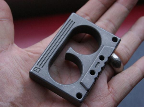

titanium tc4 edc cassette double finger knuckle duster emergency hammer stone washed 24mm hole diameter surface 95g