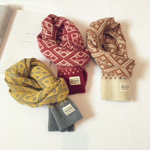 

autumn winter 2020 korean new small flower knitting wool children's scarf,warm skin knitting scarf for boys and girls kids scarf, Blue;gray