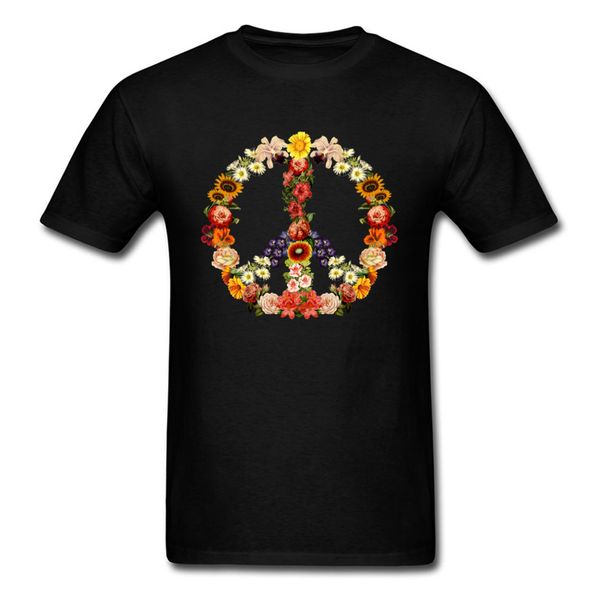 

flower power peace logo t-shirts gradfather pure cotton tee shirt custom autumn winter tees camisetas male