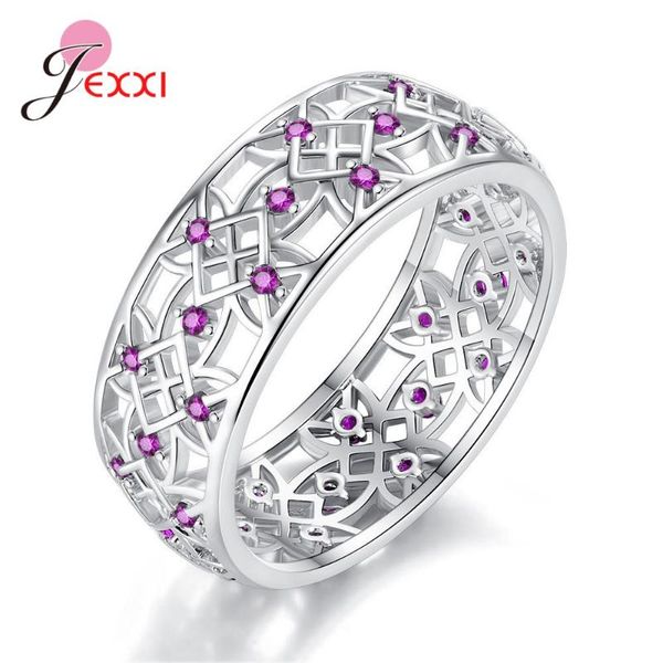

new fashion 925 sterling silver wide finger rings for women girls white/fuchsia color cubic zirconia wide rings for wedding, Golden;silver