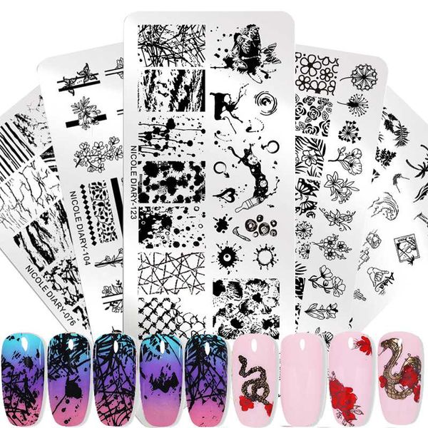 

nicole diary marble image nail art stamping plates flower plants snow design printing stamp template art stencil tools, White