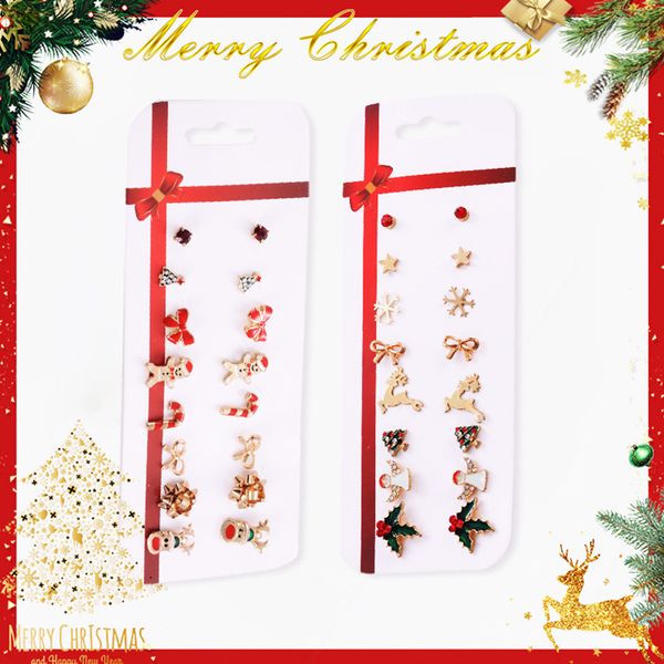 

stud 16pcs/set fashion women earrings bow knot snowman deer snowflake creative christmas earring set cute holiday prty jewelry gift, Golden;silver