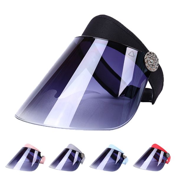 

new summer anti-uv lens hat adjustable women transparent sun hat plastic wide brim sun protection visor cap outdoor beach hats, Blue;gray