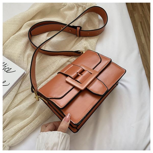 

2020 pu women's bag european and american fashion belt shoulder black brown fashion wild chain small square bag crossbody