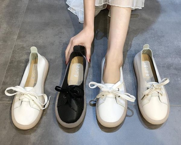 

woman pu leather solid flat shoes women's sneakers lace up slip on casual fashion shoes, Black