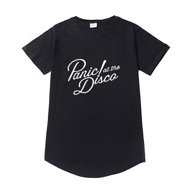 

мода улиц мужчин и женщин футболки panic at the dirca letter printed t-рубашка длинная дуга подола короткий рукав футболки, White;black