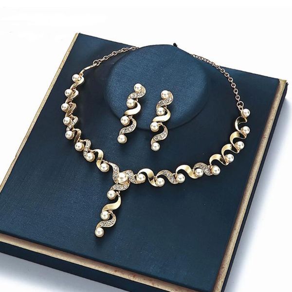 

luxurious wedding jewelry sets for bridal bridesmaid jewelery twisted shape earring necklace set austria crystal wholesale gift, Silver