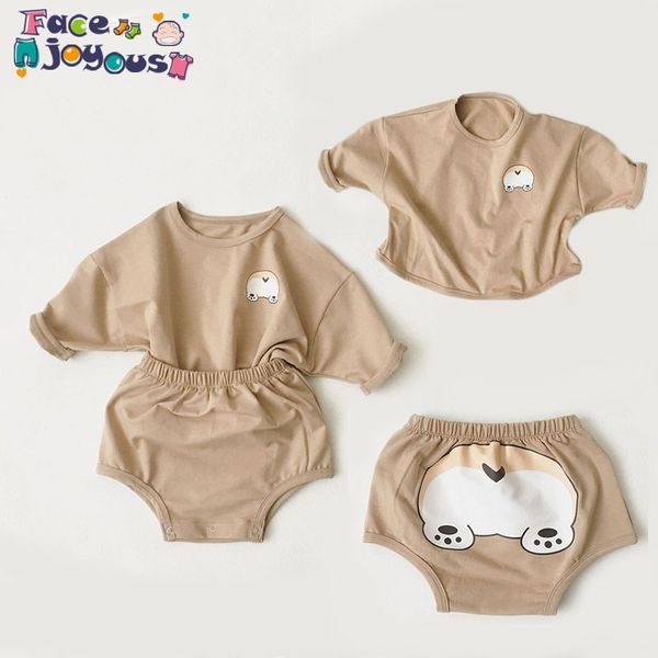 

лето newbron детская одежда set мальчики девочки с длинным рукавом футболка и короткие штаны летние детские мультики одежды костюм, White