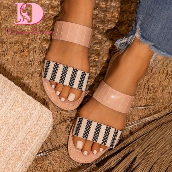 

doratasia 2020 women slides striped low heel platform flats summer outside women slippers, Black