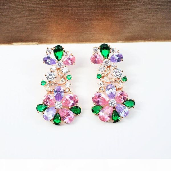 

brand design fashion gems earrings for women 18k gold plated jewelry bling cubic zirconia flowers earring luxury party ear studs wholesale, Silver