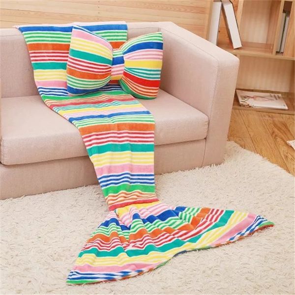 

fashion mermaid blanket 70*130cm fish tail fleece sofa tv nap throw blanket with pillow holiday birthday gift for kids children