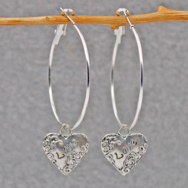 

hoop & huggie vintage earrings for women filled pattern heart earring big round circle retro metal geometric trendy jewelry, Golden;silver