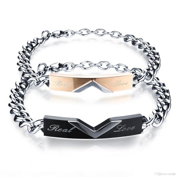 

real love couple bracelet titanium stainless steel chain lover jewel black gold color wedding anniversary valentine gift gx789