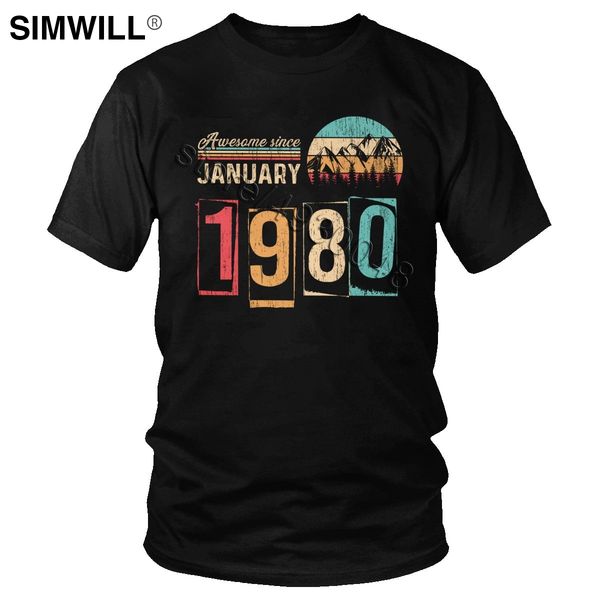 

vintage awesome since january 1980 40th birthday t shirt men pure cotton t-shirt crew neck short sleeved 40 years old tee