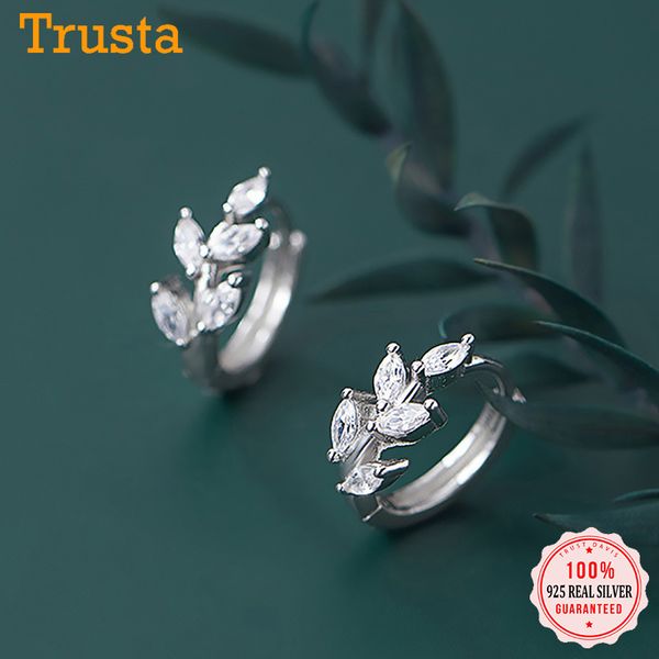 

hoop & huggie trustadavis real 925 sterling silver fashion leaves geometric charm earring for women girl piercing earing jewelry da1765, Golden;silver