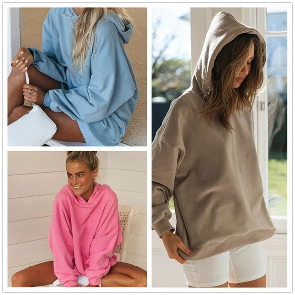 

womens oversize hoodies autumn winter warm hooded fashion sweatshirt loose solid pullovers designers overall sweater ly831, White