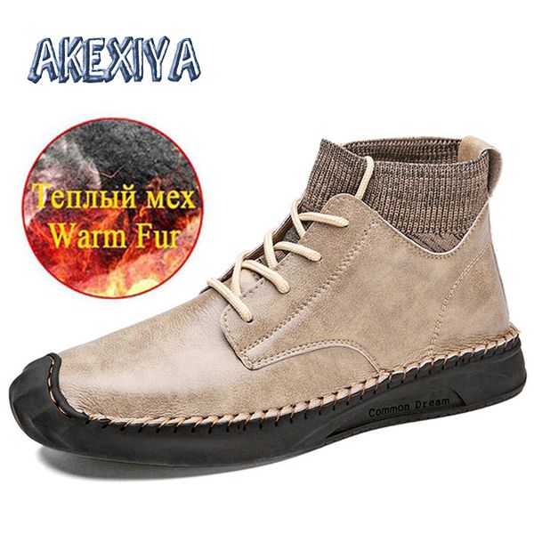 

men's winter bootsplush warm men's snow boots waterproof leather boots outdoor leather fashion men trainers, Black
