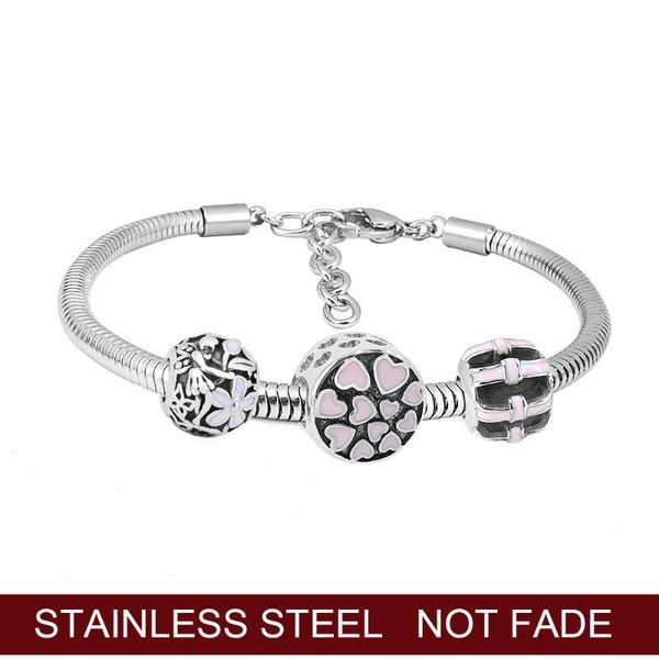 

vintage bead charms big hole beads european pendant fashion stainless steel bracelet 3mm snake chain diy jewelry for women, Black