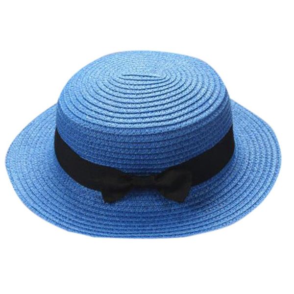 

2020 родитель-ребенок пляж hat простые summer casual соломенная шляпка женский ледибранд женщины плоский брим bowknot соломы cap девушки шле, Blue;gray