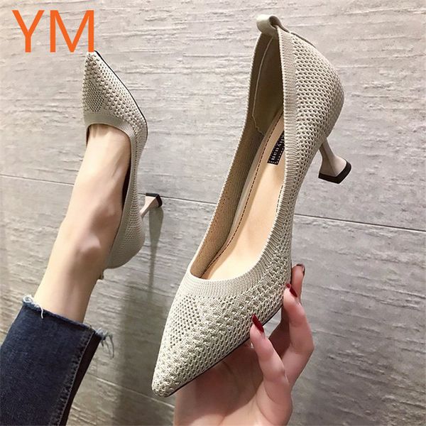 

2020 women pumps summer shoes thin high heels pointed toe slip-on wedding party fashion shoes for lady female size 35-40, Black