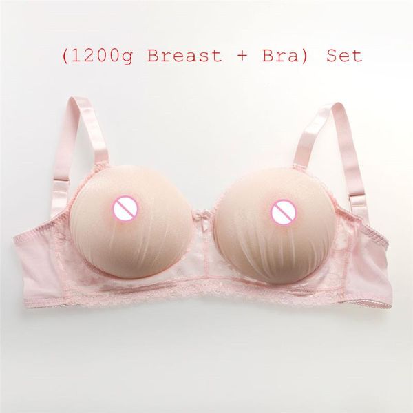 

1200g/pair round beige silicone boobs form+pink transparent lace pocket bra ) cd cosplay artificial boobs with bra set, Red;black